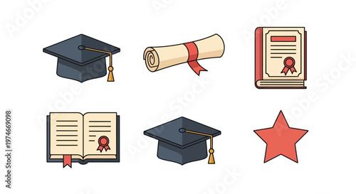 Graduation icons with academic symbols.