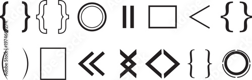 Curly brackets and quotation marks symbol collection vector. Curly brackets,creating an abstract typographic design. square brackets and quotation marks punctuation icon set vector illustration.
