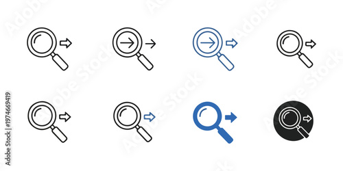 Magnifying glass search and zoom icon set for web interface
