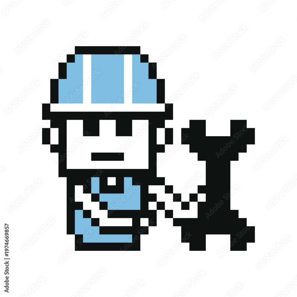 Fototapeta premium Cartoon 8 bit robot business toy robotic ai with work,engineer,artificial intelligence,character.