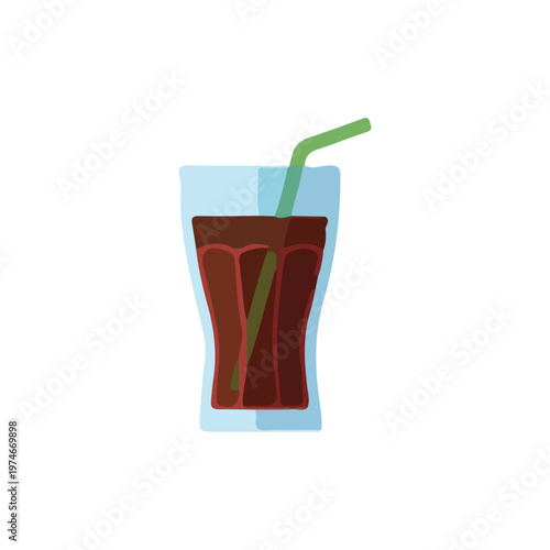 Refreshing soda glass with ice cubes and straw beverage icon