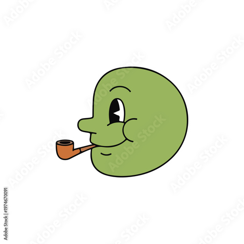Vintage green character head smoking pipe retro cartoon mascot
