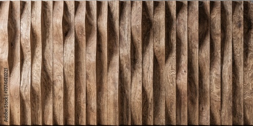 Wood background banner panorama long wide - Brown wooden acoustic panels wall texture, vertical boards, seamless pattern