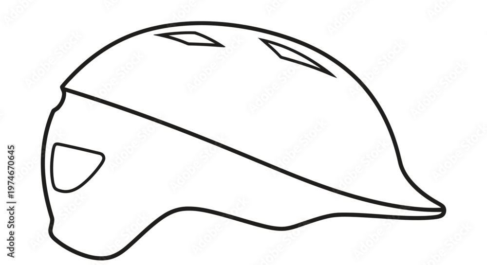 Fototapeta premium Linear vector illustration of a cycling helmet shown in a simple black and white style