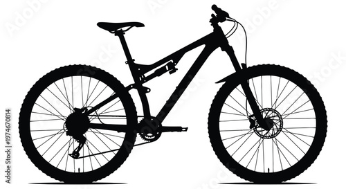 Silhouette of a modern mountain bike with full suspension showcasing its design