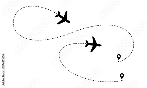 Airplane dotted line route from the starting point vector design. travel with an airplane dotted line path. heart route, going, curved, location, airplane route, transparent png background.
