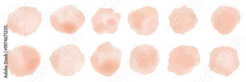 Watercolor peach blotch with soft pastel texture and coral pink tones. Abstract aquarelle splash with light apricot, wet ink stain isolated on white background for frame, border and design.