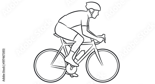 Line drawing of a cyclist riding a road bike in a dynamic pose