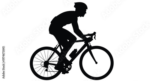 Silhouette of a cyclist riding a road bike against a white background