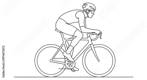 Line drawing of a cyclist riding a road bike in a dynamic pose
