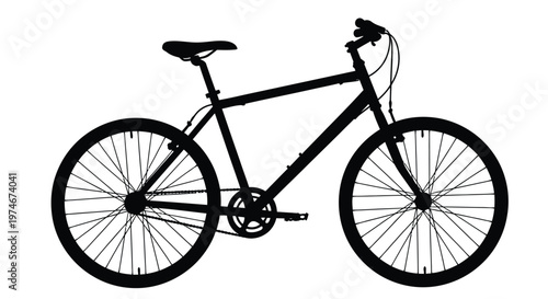 Silhouette of a hybrid bicycle against a stark white background