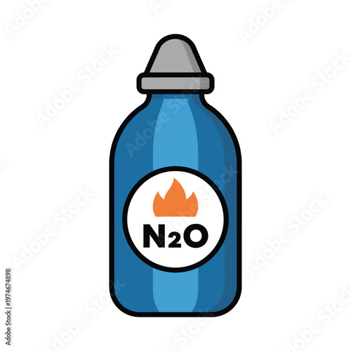 Illustration of a blue nitrous oxide gas cylinder.
