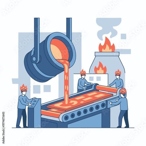 Industrial Metal Casting Process with Workers.