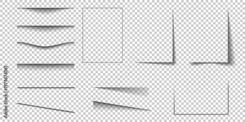 Paper shadow effect. Rectangle box square shadow, realistic transparent label element, banner poster flyer vector shadow set