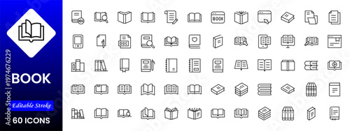 Book at center icon in different style vector illustration. Black book opened at center vector icons designed in outline, line and stroke style can be used for web,