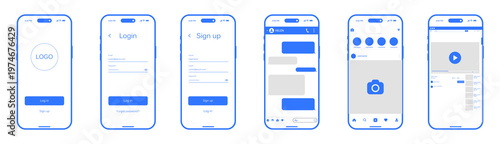 Social media design concept. Smart Phone with carousel style messenger chat screen. Sms template bubbles for compose dialogues. Modern vector illustration flat style