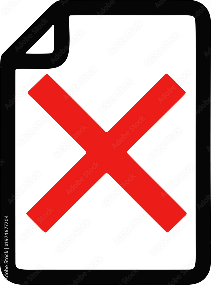Obraz premium Document with red cross — rejection or error icon 