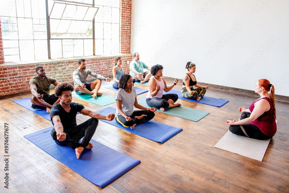 Fototapeta premium Group yoga class meditation