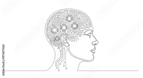 Woman with robotic brain inside head.