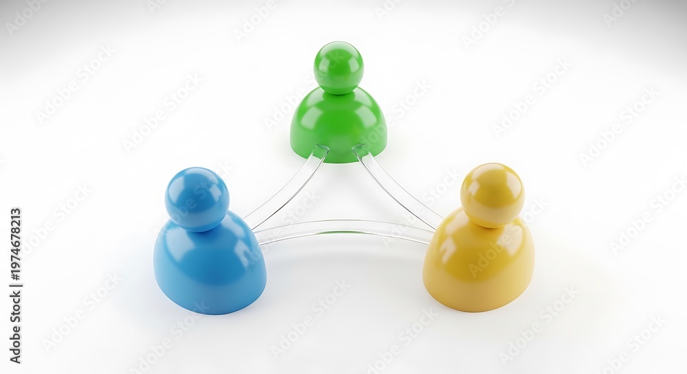 Obraz premium Vibrant colored spheres arranged in a triangular formation on a reflective surface