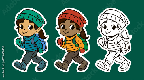 Cartoon Character of a Girl Walking in Winter Outfit