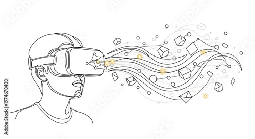 Man wearing virtual reality goggles headset.