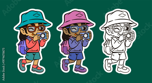 Cartoon Character of a Girl Taking Photos with Camera