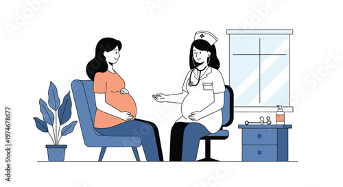 Pregnant woman consulting with a nurse.