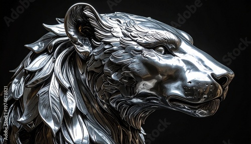Silver Lion Sculpture - A Majestic and Intricate Work of Art.