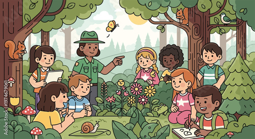 Park Ranger Teaching Children About Nature and Wildlife.