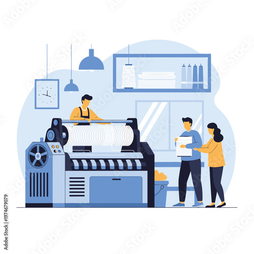 Printing Machine Operation with Staff Collaboration.