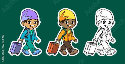 Cartoon Character of a Boy Traveling with Luggage