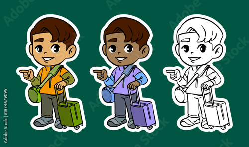 Cartoon Character of a Boy Walking with Bag
