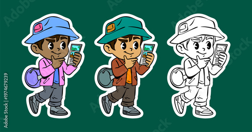 Cartoon Character of a Boy Reading a Travel Map