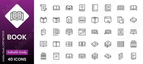 Book at center icon in different style vector illustration. Black book opened at center vector icons designed in outline, line and stroke style can be used for web,