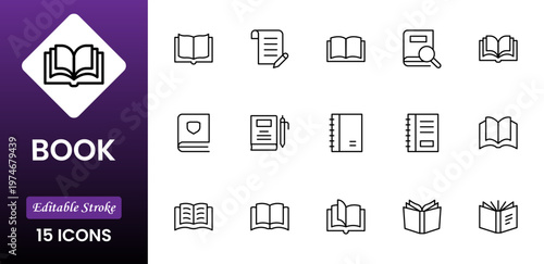 Book at center icon in different style vector illustration. Black book opened at center vector icons designed in outline, line and stroke style can be used for web,