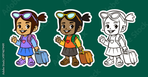 Cartoon Character of a Girl Traveling with Luggage