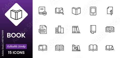 Book at center icon in different style vector illustration. Black book opened at center vector icons designed in outline, line and stroke style can be used for web,
