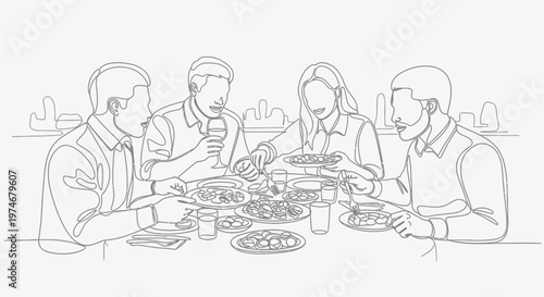 Group of people eating together.