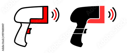 Outline and solid barcode scanner glyphs represent data capture and retail technology, presented on a transparent background for versatile application.