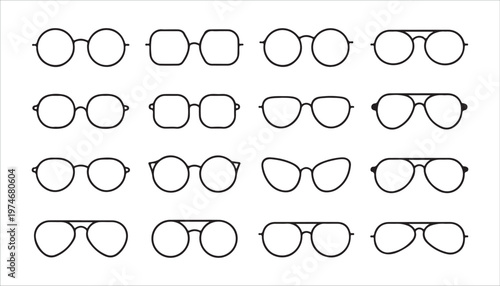 Collection of eyeglasses and sunglasses diverse styles and frames isolated on white background vector illustration.