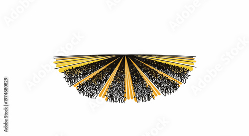 Abstract illustration of a fertile field with rows of crops stretching to the horizon