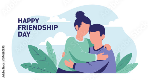Happy friendship day vector illustration celebrating bonds of friendship with two women embracing
