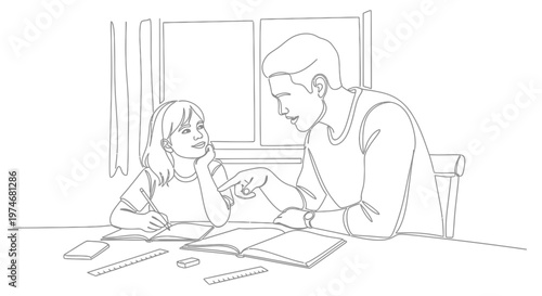 Father Teaching Daughter Homework Frustration.