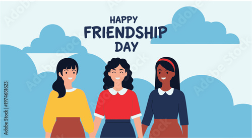 Happy friendship day vector illustration diverse friends celebrating together perfect for greetings social media