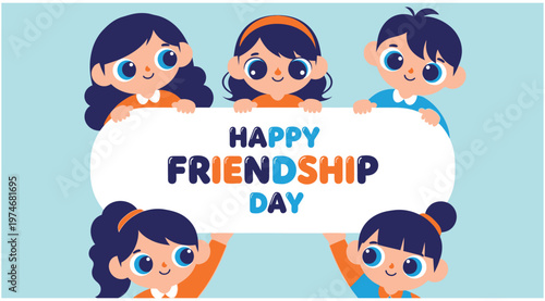 Happy friendship day vector illustration celebrating bonds with cute characters banner design