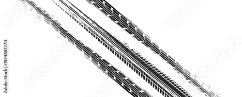 Tire tread marks, drift, motorsport, motocross, rally, tread mark with skid, grinding, splash effect. Graphic set of tire treads, wheel texture, car racing. Vector collection, wheel treads on asphalt