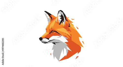 Geometric orange fox head illustration on white background