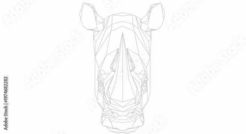 Geometric rhinoceros head outline on white background
