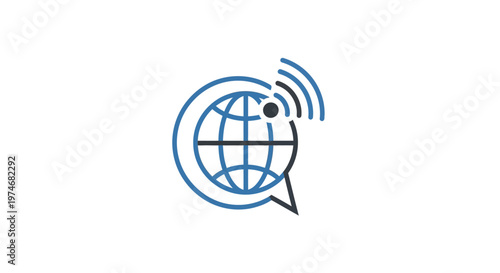Global communication network icon with speech bubble
